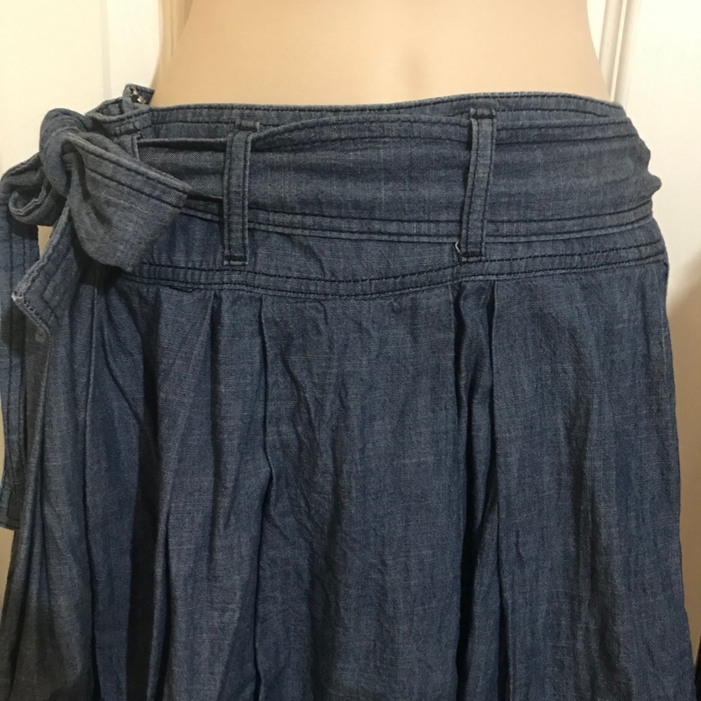 Zara Blue Denim Midi Pleated Skirt with Belt - Picture 4 of 7